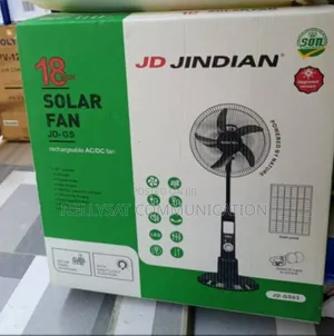 18" Solar Rechargeable Fan, With 2 Bulb and Led Light