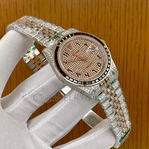 Luxury Iced Out Auto Watch Rose Gold Silver Two Tone, Pave Dial