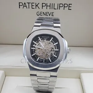 Luxury Inspired Skeleton Automatic Watch Silver Steel, Nautilus Style