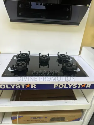 Polystar 5 Burner Flip Up Cabinet Gas Cooker, 86cm*51cm, Black Color.