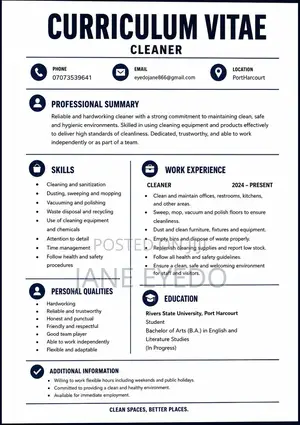 Housekeeping Cleaning CV