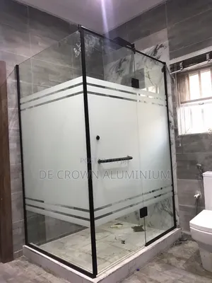 10mm Half Frosted Tempered Shower Glass With Black Accessories