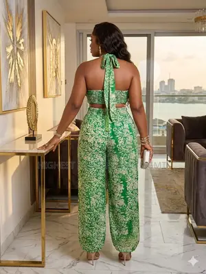 Backless Adire Crop Top and Trouser - Style 821