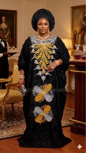 Rich Woman Gown With Embroidery and Gele - Style 733