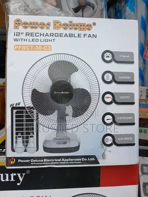 Power Deluxe 12" AC/Dc Rechargeable Table Fan With Solar Panel