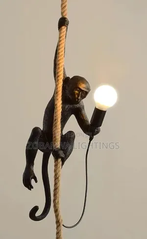 Resin Monkey Pendant Lamp Hemp