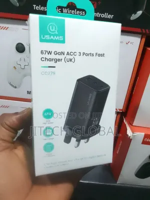 Usams 67w Gan 3-Port Fast Charger Usb + 2 Type-C Phone Tablet Laptop