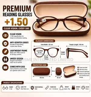 Premium Reading Glasses +1.50 With Protective Case