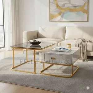 Real Marble and Tempered Glass Twin Center Table With Drawers