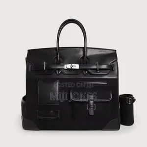 Hermès Inspired Bleu Marine Toile Black Calf Cargo Hac 40 Palladium