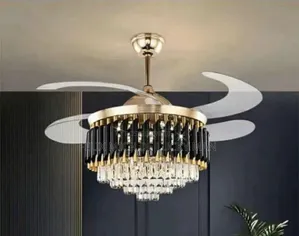 Modern Crystal Ceiling Fan Chandelier Featuring Retractable Blades
