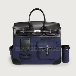 Hermès Bleu Marine Toile and Black Box Calf Cargo Hac 40 Palladium