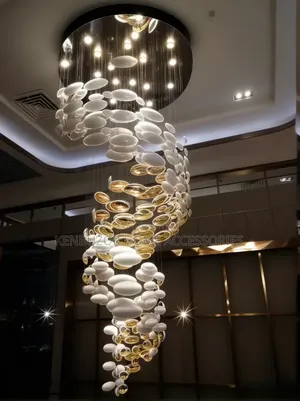 800mm 110 Egg Glass White and Gold Light Chandelier