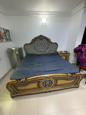 Neatly Used 7 by 7 Royal Foreign Bed With Mattress, Wardrobe Etc