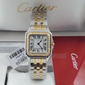 Cartier Panthère Style Square Dial,Diamond Bezel,Stainless Steel Strap