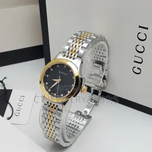 Gucci Style Two Tone Quartz Watch Silver Gold Stainless Steel Strap
