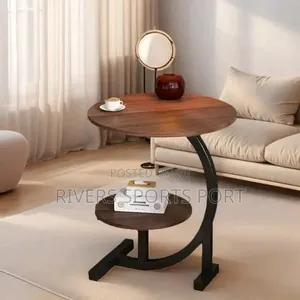 Double-Layered Round C-Shaped Side Table / Stool With Storage Shelf