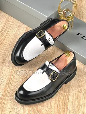 Classic Black White Monk Strap Loafers