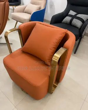 Modern Orange Swivel Accent Armchair With Gold Arms