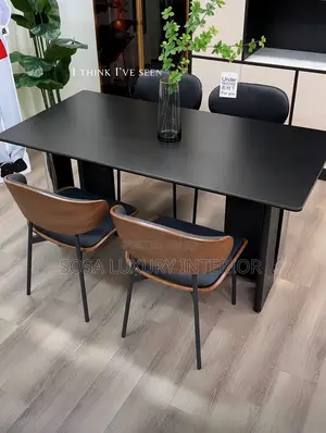 Modern Black Rectangular Dining Set With Wooden Back Chairs