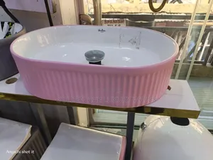 Pink and White Countertop Basin