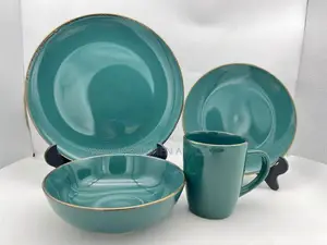 16pcs Green Gold Plated Set