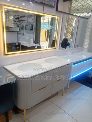 Executive White Double Bowl Cabinet Basin With Led Mirror