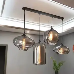 Nordic 4in1 Smoky Glass Pendant Light for Living Room, Dining, Kitchen