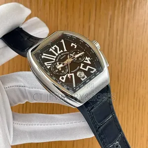 Franck Muller Vanguard Chronograph Automatic Watch Black Leather Strap