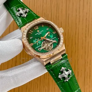 Luxury Patek Philippe Green Dial Tourbillon Quality Strap Watch