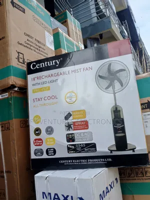 18" Century Rechargeable Water Mist Fan, Black Color With One Battery
