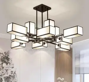 New Chinese Golden Hardware Living Room Led Chandelier Simple Fabric