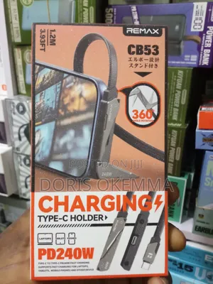 Remax 240w Type C to C Fast Charging Cable Built-in 360° Phone Stand