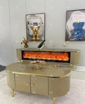 Gold Luxury Fire Tv Stand and Center Table