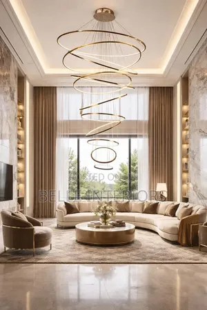 Modern Simple Living Room. Hollo W Chandelier