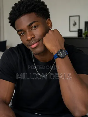 Blue Black Rubber Strap Men's Wrist Watch
