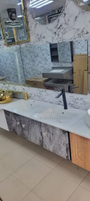 Modern Wall-Mounted Double Sink Bathroom Vanity With Marble Finish