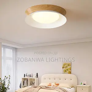 Nordic Led Ceiling Light Dimmable Wood Grain Circular Decor Lighting
