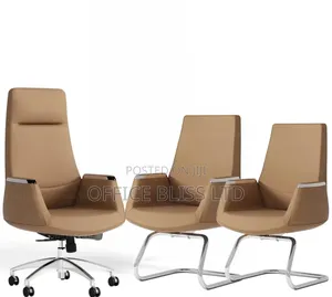 A Set of Executive Office Leather Chair Vistors Chairs - Brown