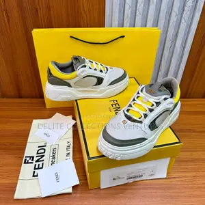 Fendi Force Trainers in White, Brown and Yellow Leather Low-Top.