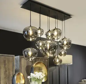 Modern Smoky Gray Glass Chandeliers for Dining Tables Living Room
