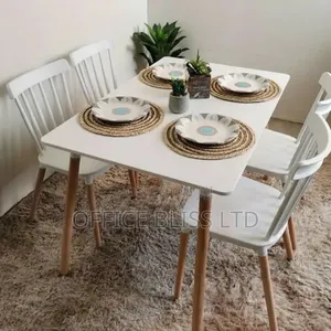 Rectangular Melamine Table 120 X 80 + 4 Windsor Chairs - White