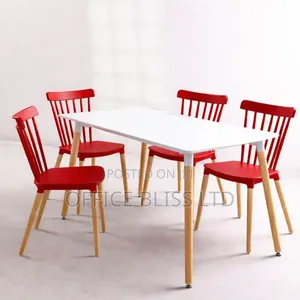Rectangular Melamine Table 120 X 80 + 4 Windsor Chairs - Red