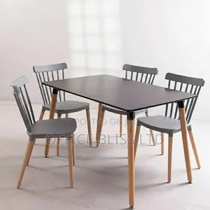 Rectangular Melamine Table 120 X 80 + 4 Windsor Chairs ( Gray Black)
