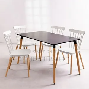 Rectangular Melamine Table 120 X 80 + 4 Windsor Chairs (White Black)