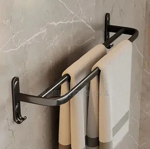 Matte Black Double Towel Rack – Wall Mounted Bathroom Towel Holder*