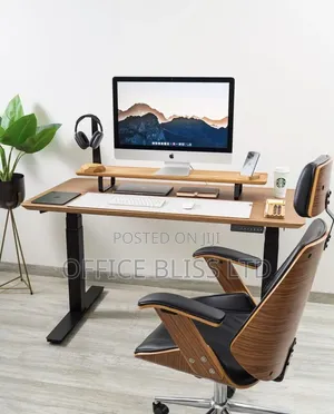 Eletric Adjustable Table +Monitor Riser + Mat( Wal Nut)