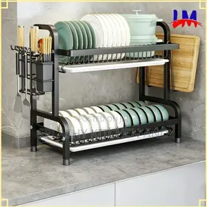 Dish Drainer 2 Tier Dish Drying Rack With 2 Drain Plates-Large Size