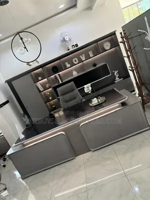 Executive Table, Chair With Bookshelve