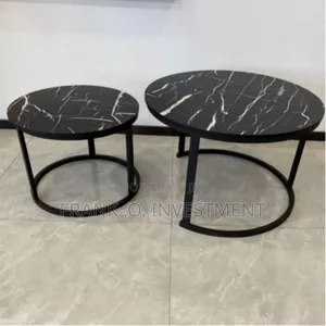 2 in 1 Faux Marble Wooden Center Table - Black